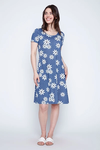 Floral puff print A-line sun dress