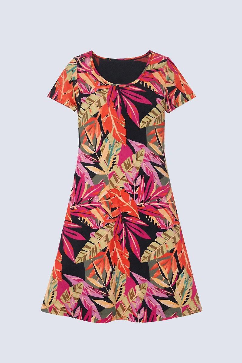 Tropical print A-line sun dress