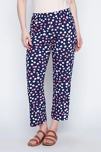 Le pantalon bleu marine et corail à motif gros pois