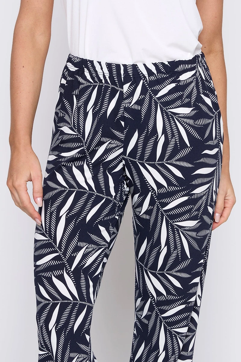 Pantalon blanc marine à imprimé tropical
