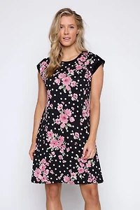 Floral and dot print A-line dress