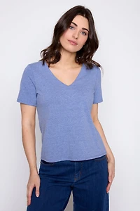 V-neck solid cotton t-shirt
