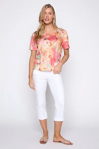 Coral burn out t-shirt with button detail