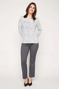 Asymmetrical Button Detail Puff Jacquard Top