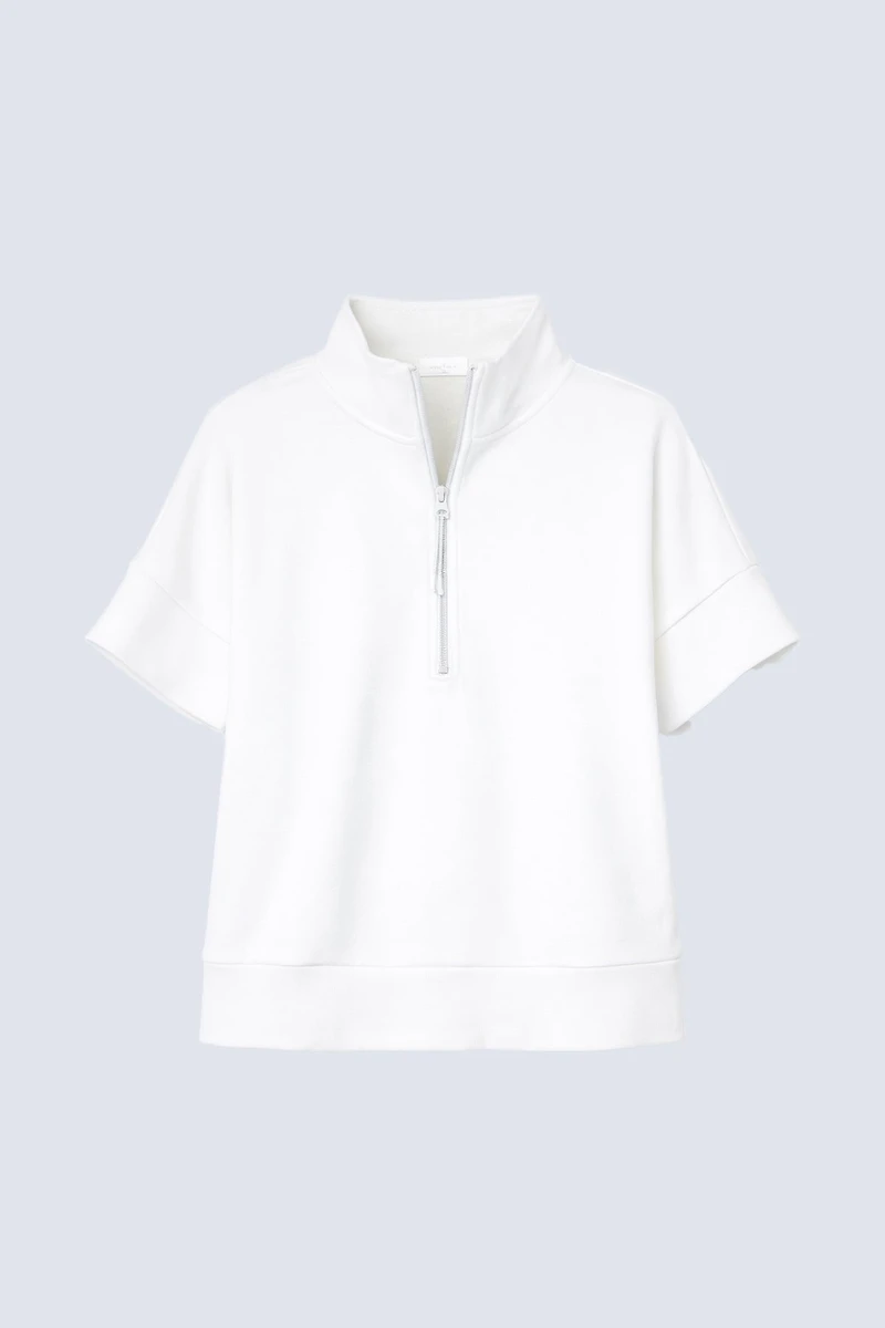 Mock neck zip front top