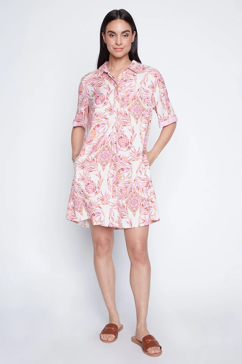 Tropical print polo dress