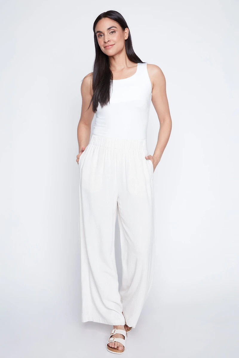 Wide leg linen blend pant