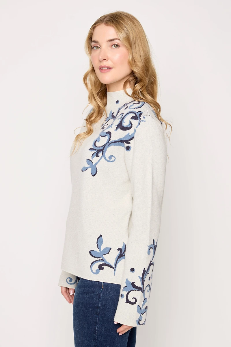 Floral Funnel Neck Sweater