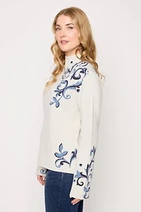Floral Funnel Neck Sweater