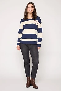Cotton Blend Heart Stripe Sweater