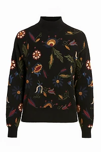Le pull brodé de feuilles florales