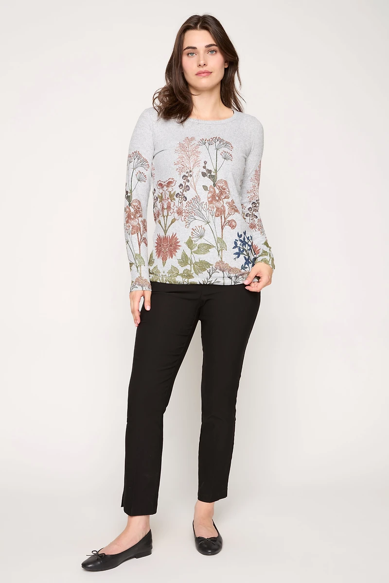 Floral Border Sweater Knit Top