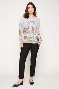 Floral Border Sweater Knit Top