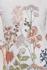 Floral Border Sweater Knit Top
