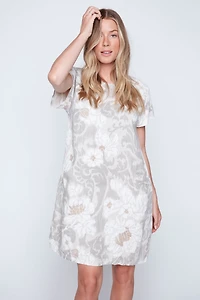 Printed mix media linen dress