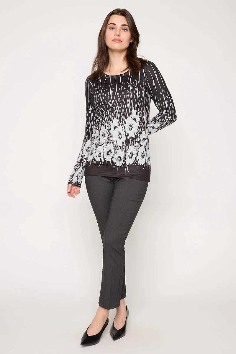 Floral Border And Dot Print Sweater