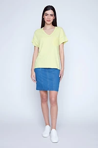 Le T-shirt en mélange de coton à col V