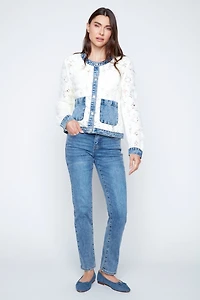 Flower crochet jacket with denim detail