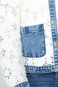 Flower crochet jacket with denim detail