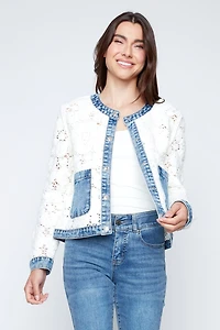 Flower crochet jacket with denim detail