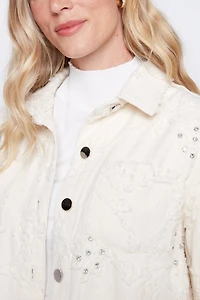 Floral applique cotton shacket