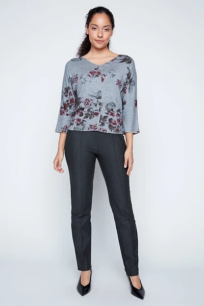 Floral print top with lurex stitch