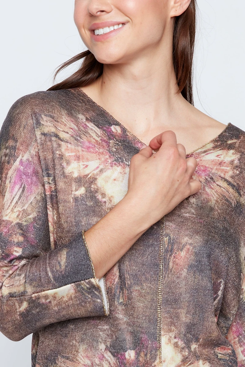 Floral print top with lurex stitch