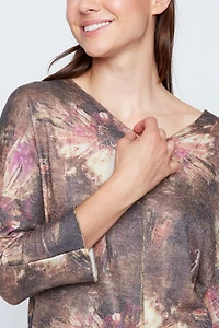 Floral print top with lurex stitch