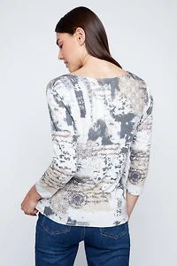 Abstract mixed print V-neck top