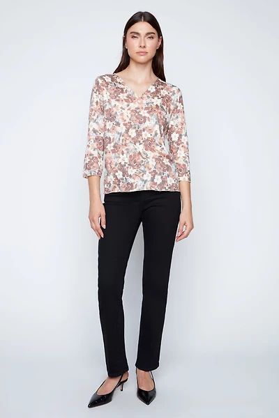 Flower print V-neck top