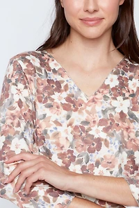 Flower print V-neck top