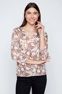 Flower print V-neck top