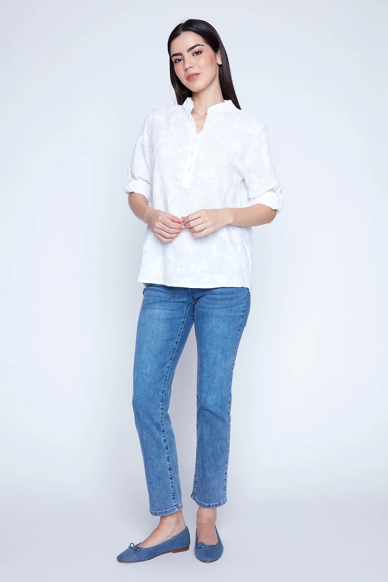 White embroidered cotton blouse