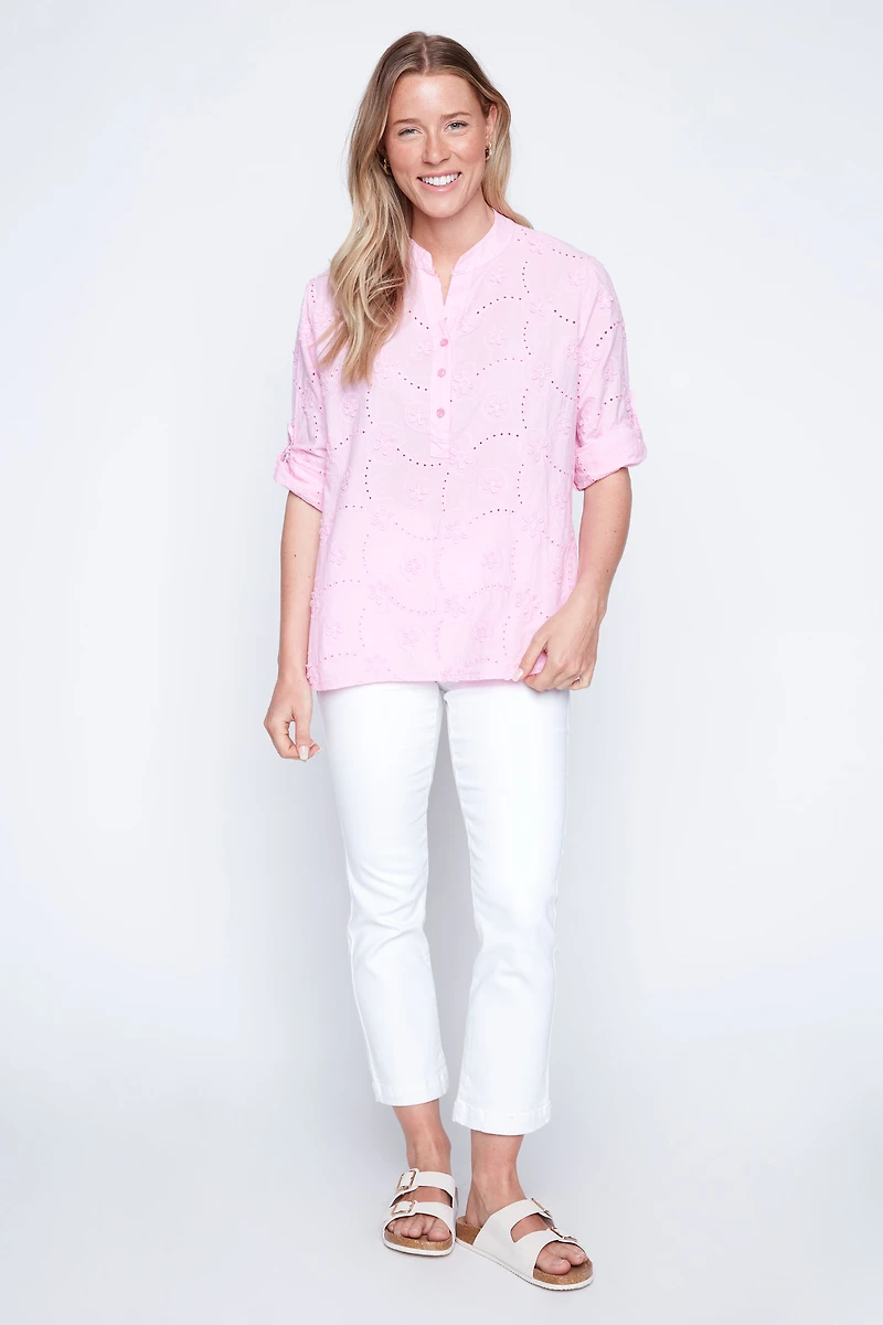 Pink embroidered cotton blouse