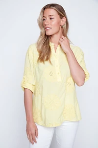 Yellow embroidered cotton blouse