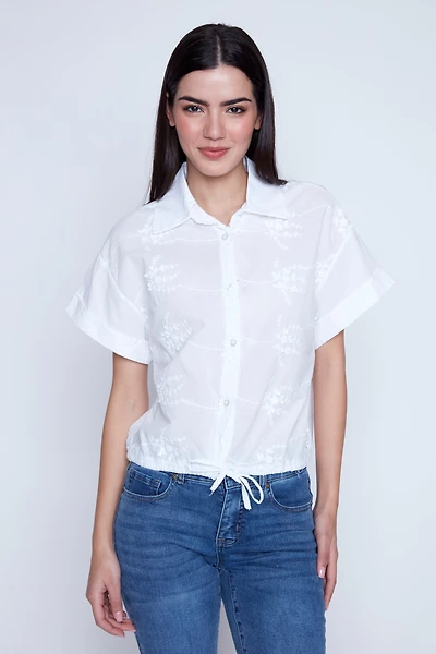 Floral embroidery cropped blouse