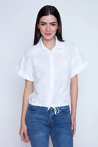 Floral embroidery cropped blouse