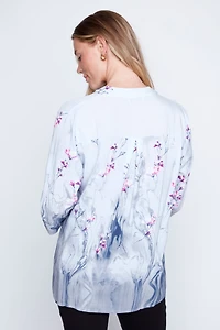 Printed Henley ruffle blouse