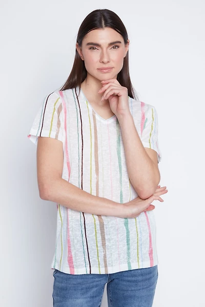 Abstract vertical stripe knit top