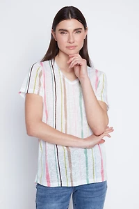 Abstract vertical stripe knit top