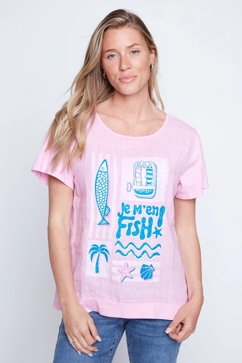 Fun fish beach print t-shirt