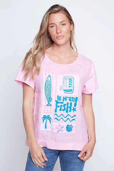 Fun fish beach print t-shirt