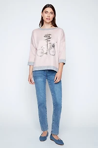Rhinestone bicycle and sign post print top