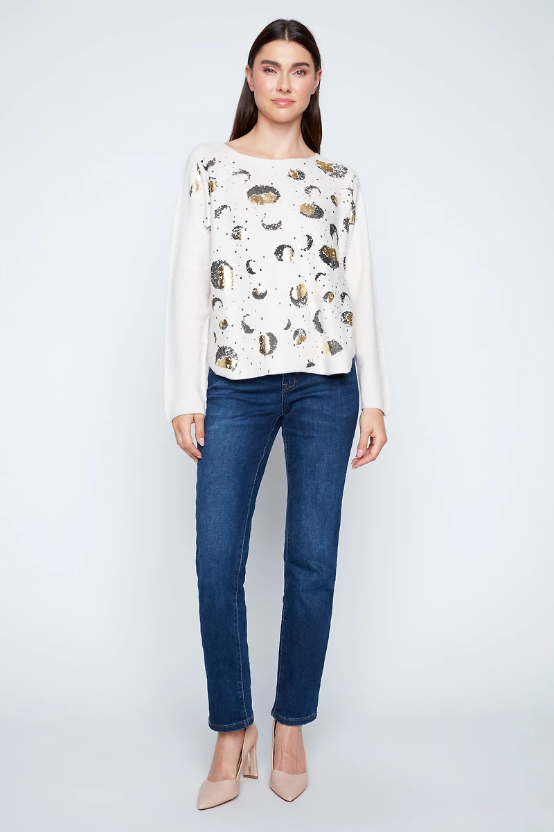 Foil circles print sweater