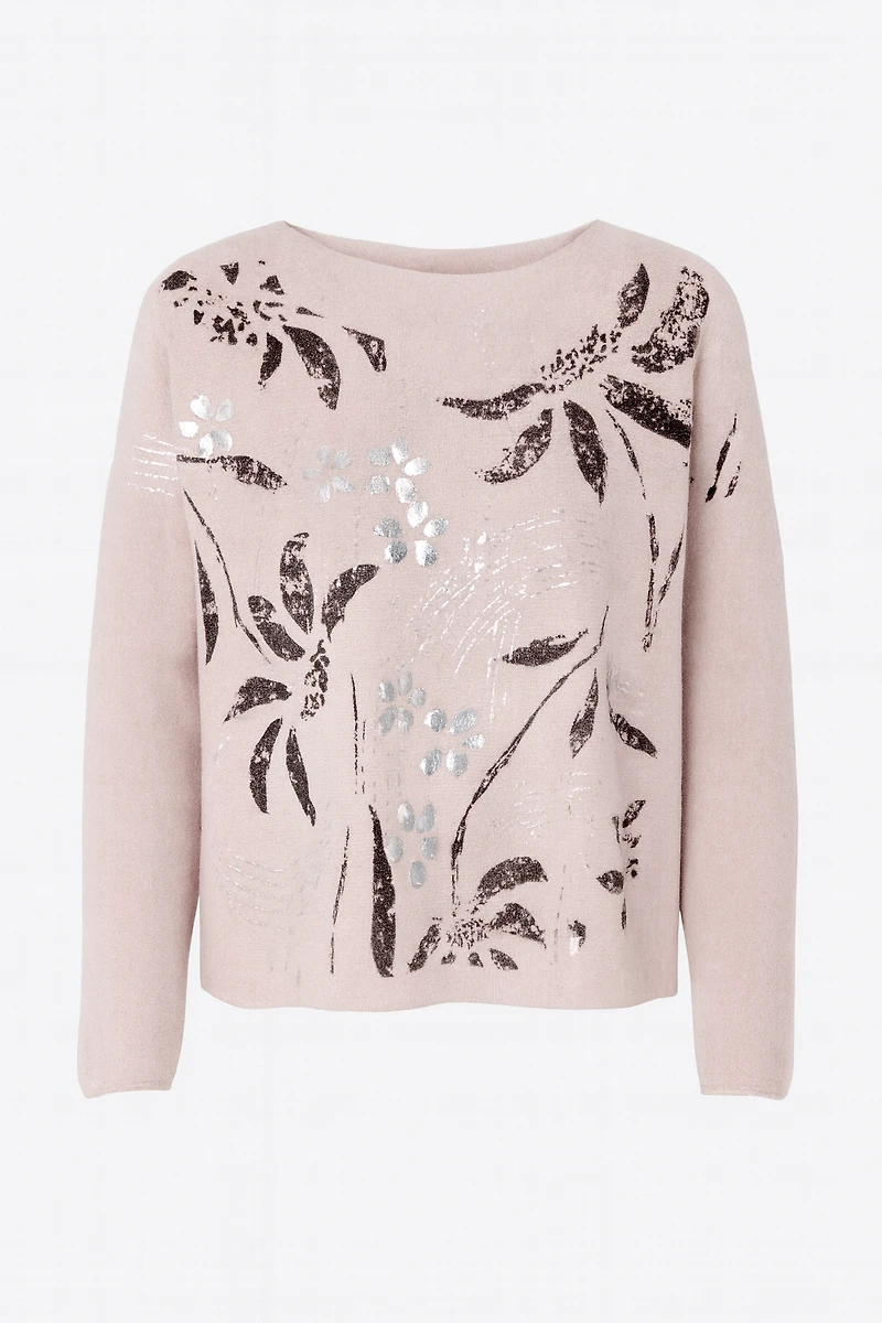 Foil leaves print sweater