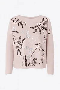 Foil leaves print sweater