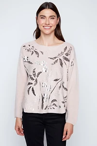 Foil leaves print sweater