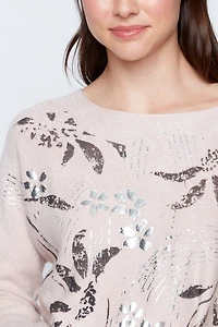 Foil leaves print sweater