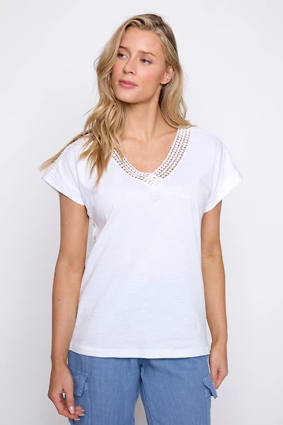 Crochet trim cotton t-shirt