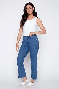 3D floral embroidery flare leg jean